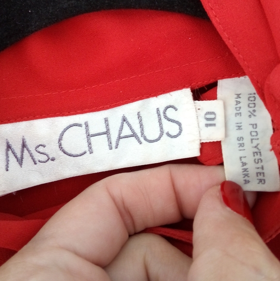 Vintage Ms. Chaus Red Dress 100% Polyester Hidden Buttons Pockets Sheer 10 - Picture 2 of 12